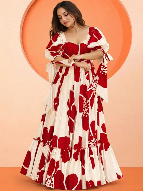 KALINI Floral Print Puff Sleeve Maxi Dress