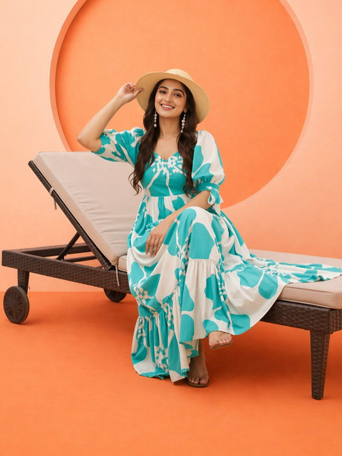 KALINI Floral Print Puff Sleeve Fit & Flare Maxi Dress - Image 4
