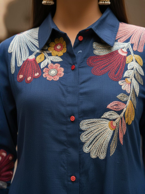 Inddus Indie Florals Embroidered Tunic with Trousers - Image 2