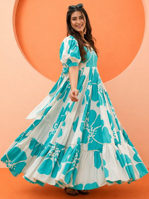 KALINI Floral Print Puff Sleeve Fit & Flare Maxi Dress - Image 2