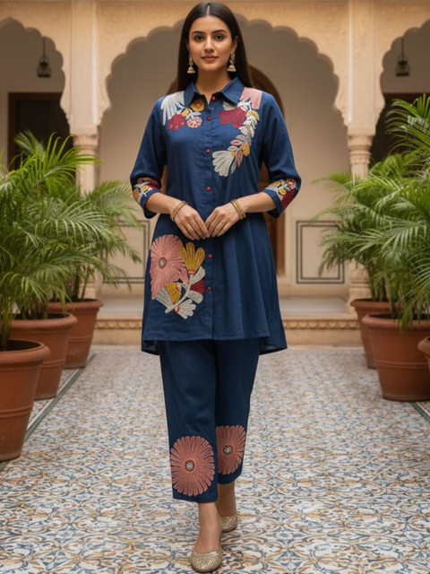 Inddus Indie Florals Embroidered Tunic with Trousers