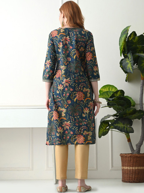 KJTRENDS Women Floral Printed Thread Work Indie Prints Kurta - Image 2