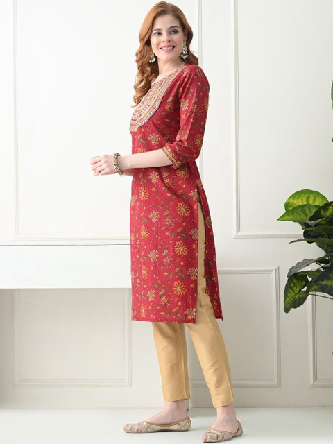 KJFAB Women Floral Printed Sequinned Floral Kurta - Image 6