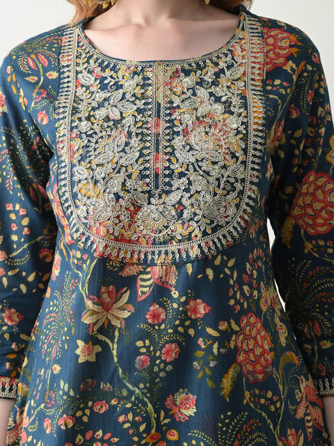 KJFAB Women Floral Printed Thread Work Indie Prints Kurta - Image 7