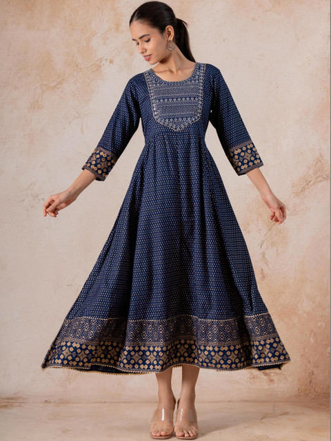 Indiwest Ethnic Motifs Print A-Line Midi Dress
