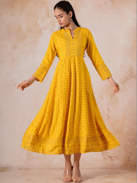 Indiwest Ethnic Motifs Print Fit & Flare Midi Dress
