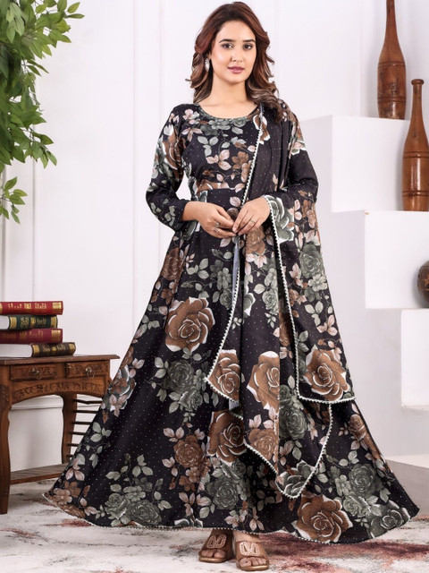 THE S WAY Floral Print Georgette A-Line Maxi Dress