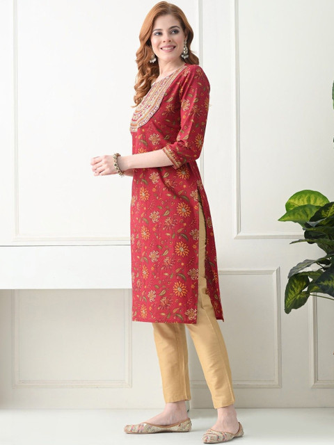 KJTRENDS Women Floral Printed Sequinned Floral Kurta - Image 6