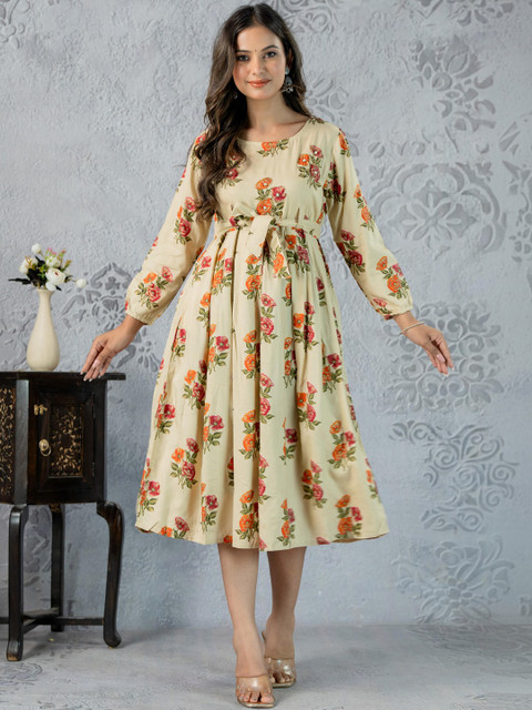 Indiwest Floral Print Fit & Flare Dress