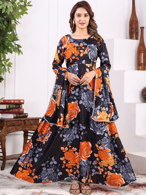 THE S WAY Floral Print Georgette Fit & Flare Maxi Dress