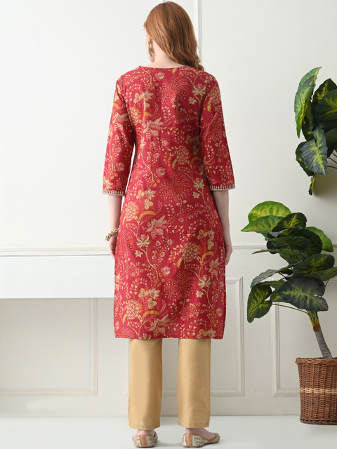 KJFAB Women Floral Printed Thread Work Kurta - Image 2