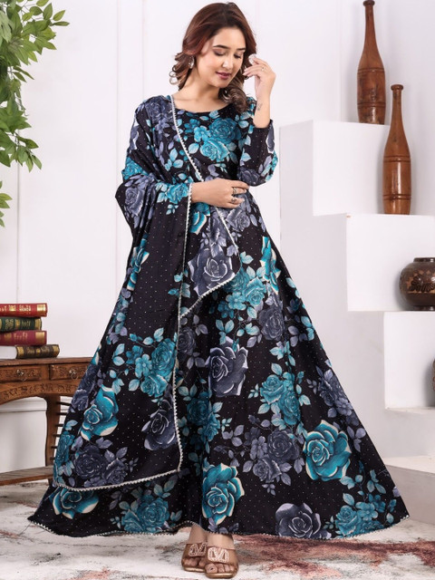 THE S WAY Floral Print Georgette A-Line Maxi Dress