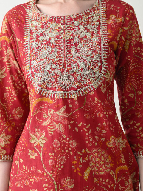 KJFAB Women Floral Printed Thread Work Kurta - Image 7