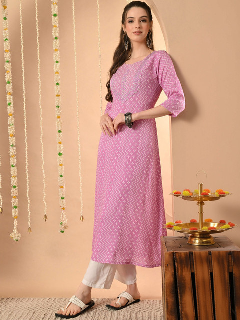 Anouk Rustic Women Geometric Printed Thread Work Indie Prints Kurta