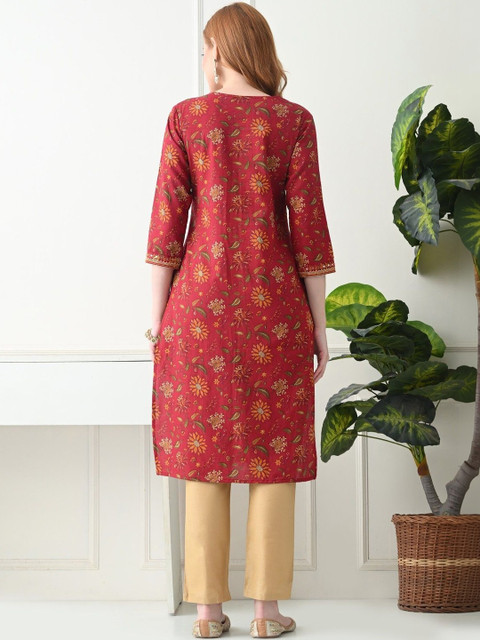 KJTRENDS Women Floral Printed Sequinned Floral Kurta - Image 2