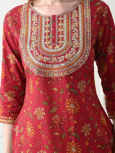 KJFAB Women Floral Printed Sequinned Floral Kurta - Image 7