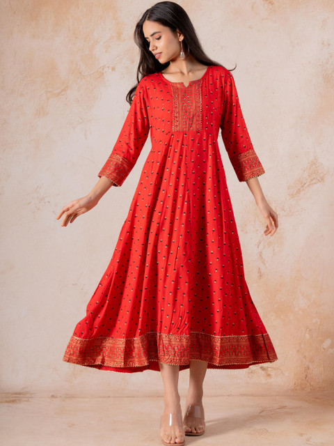 Indiwest Ethnic Motifs Print A-Line Maxi Dress