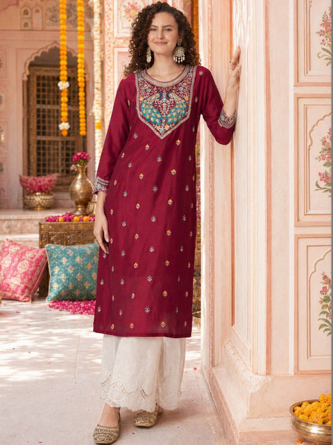 rarethread Women Ethnic Motifs Embroidered Thread Work Kurta