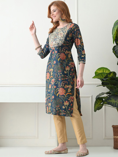 KJTRENDS Women Floral Printed Thread Work Indie Prints Kurta - Image 6