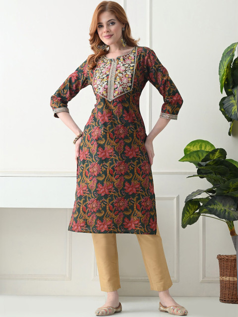 KJTRENDS Women Floral Printed Thread Work Kurta