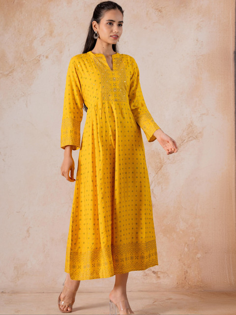 Indiwest Ethnic Motifs Print Fit & Flare Midi Dress - Image 7