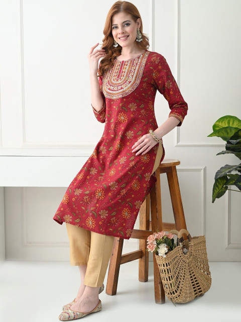 KJTRENDS Women Floral Printed Sequinned Floral Kurta - Image 4