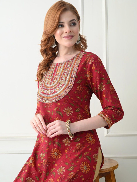 KJFAB Women Floral Printed Sequinned Floral Kurta - Image 3