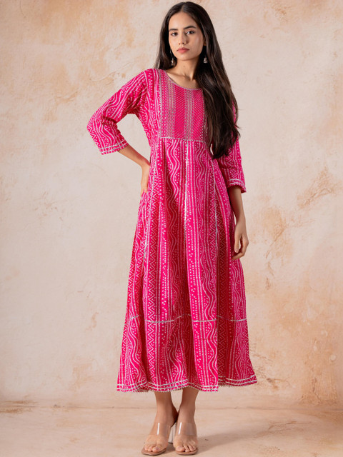 Indiwest Ethnic Motifs Print A-Line Maxi Dress