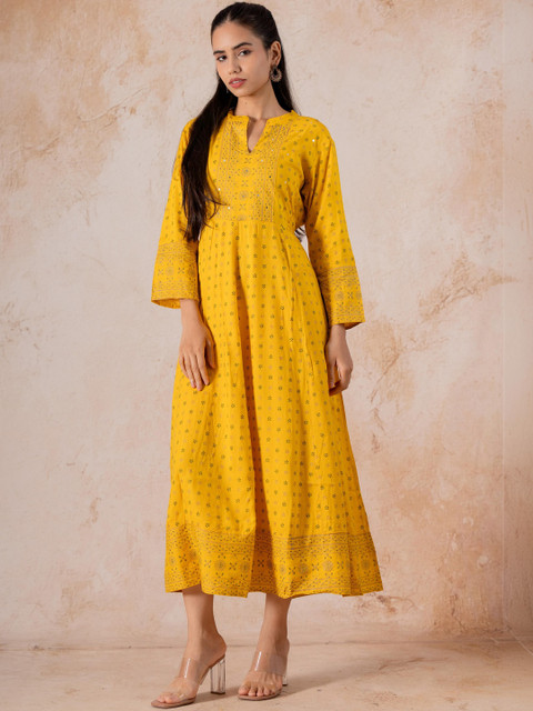 Indiwest Ethnic Motifs Print Fit & Flare Midi Dress - Image 5
