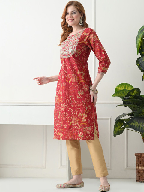 KJFAB Women Floral Printed Thread Work Kurta - Image 6