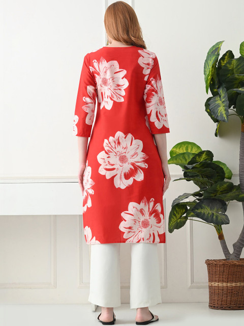KJFAB Women Floral Printed Thread Work Floral Kurta - Image 3