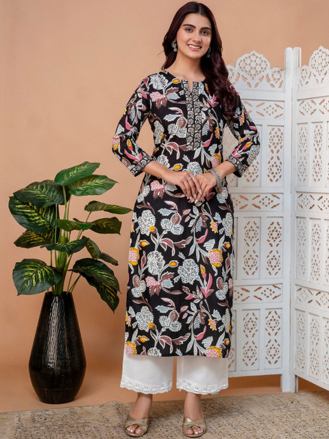 Kalphem Women Floral Printed Thread Work Floral Kurta