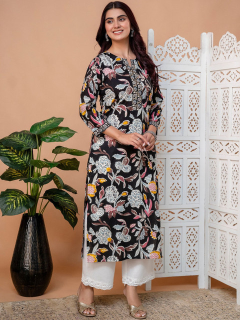 Kalphem Women Floral Printed Thread Work Floral Kurta - Image 6