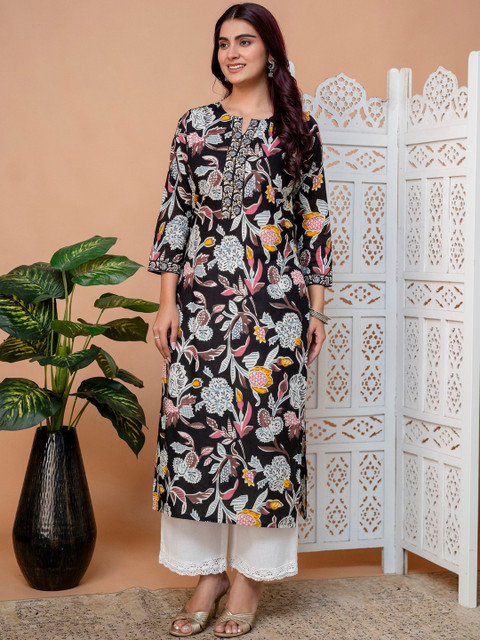 Kalphem Women Floral Printed Thread Work Floral Kurta - Image 3