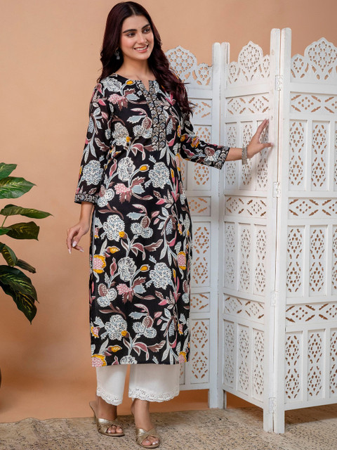 Kalphem Women Floral Printed Thread Work Floral Kurta - Image 7