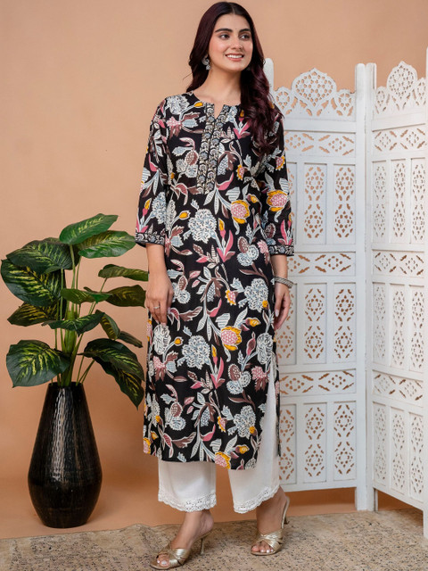Kalphem Women Floral Printed Thread Work Floral Kurta - Image 5