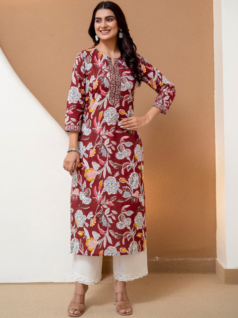 Kalphem Women Floral Printed Thread Work Indie Prints Kurta
