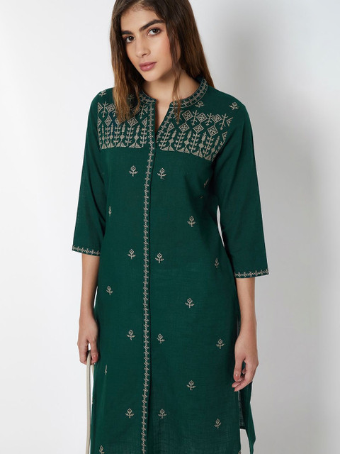 max Women Ethnic Motifs Embroidered Thread Work Kurta - Image 3