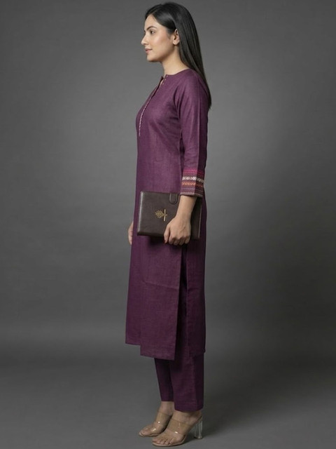 Navibhu Smart Women Ethnic Motifs Embroidered Regular Thread Work Kurta with Trousers - Image 2