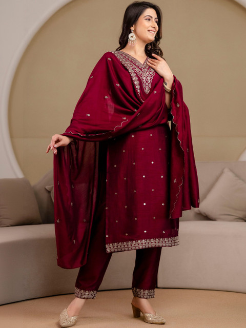Berrylicious Women Ethnic Motifs Embroidered Regular Thread Work Kurta with Trousers & With Dupatta - Image 4