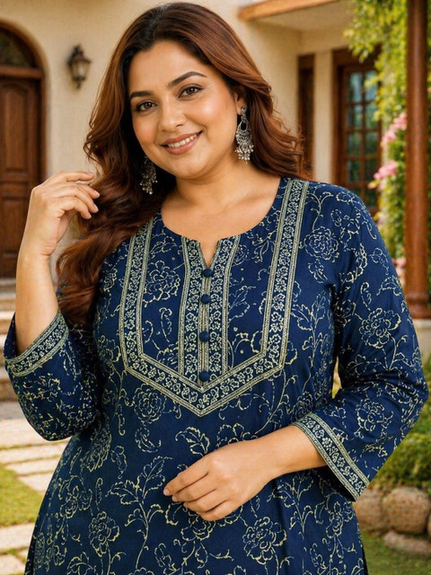 KALINI Floral Printed Indigo Kurta - Image 6