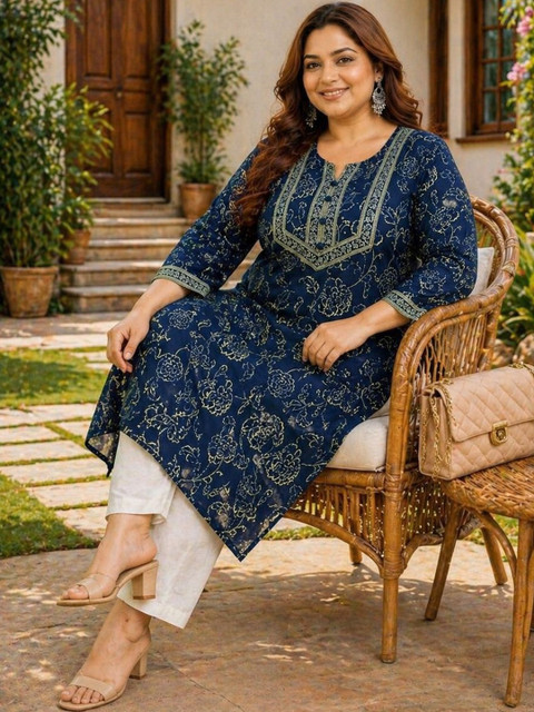 KALINI Floral Printed Indigo Kurta - Image 4