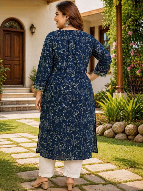 KALINI Floral Printed Indigo Kurta - Image 3
