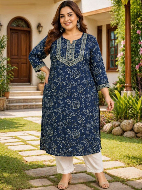 KALINI Floral Printed Indigo Kurta