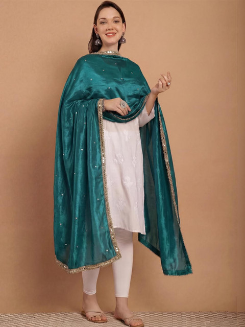 Clora Creation Embroidered Dupatta with Sequinned