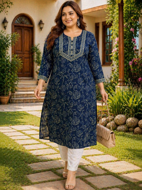 KALINI Floral Printed Indigo Kurta - Image 7