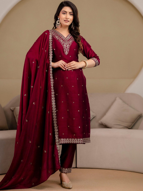 Berrylicious Women Ethnic Motifs Embroidered Regular Thread Work Kurta with Trousers & With Dupatta - Image 3
