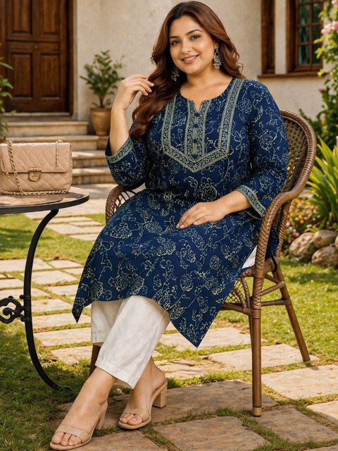 KALINI Floral Printed Indigo Kurta - Image 5