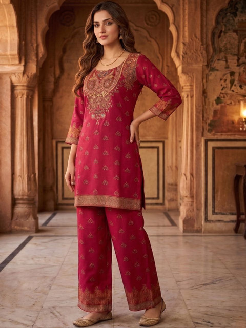 MASSTANI BY INDDUS Linen Embroidered Tunic with Palazzos - Image 6