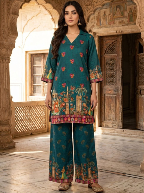MASSTANI BY INDDUS Linen Printed Tunic with Palazzos